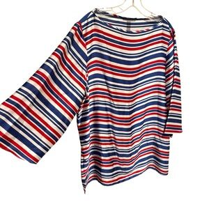 RALPH LAUREN White Blue Red Nautical Stripe Crepe Belted Tunic Top XL